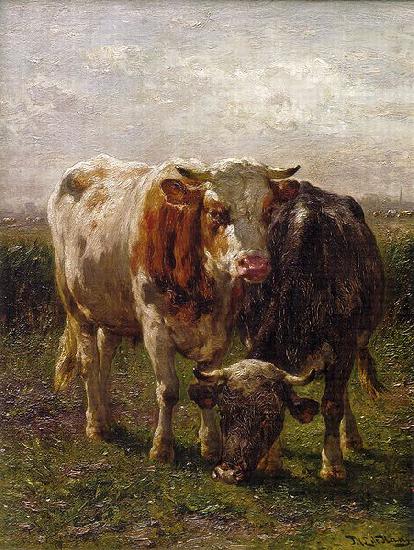 Johannes Hubertus Leonardus de Haas Bull and cow in the floodplains at Oosterbeek France oil painting art
